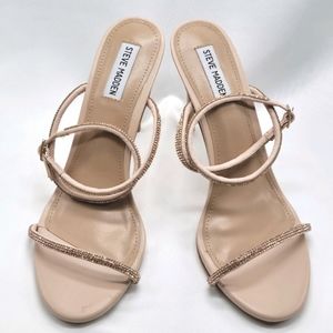 Steve Madden Nude and Rhinestone Open Toe Heels